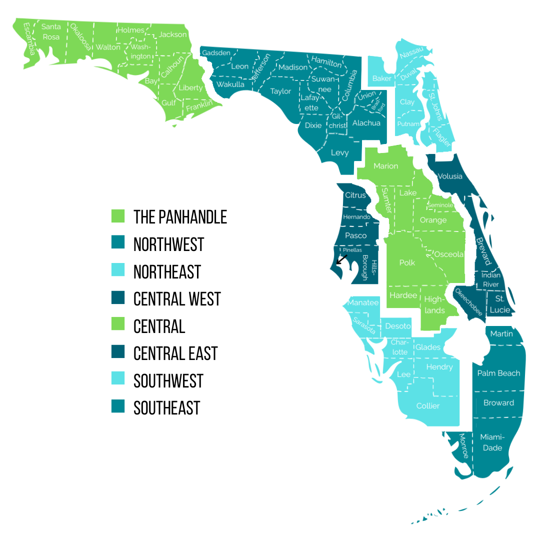 Map by Region Florida Regions<br />