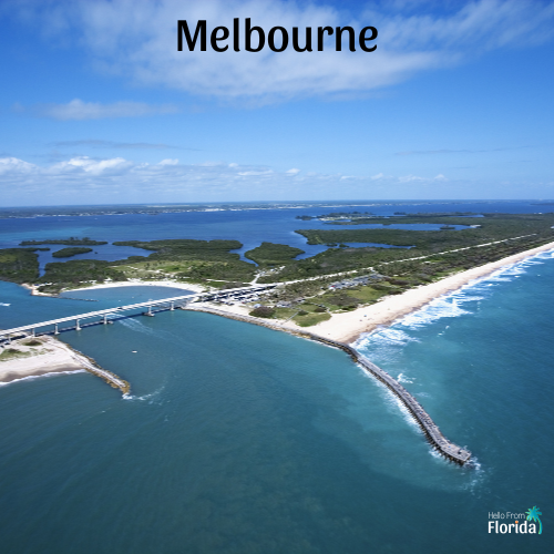 Melbourne Aerial view of Indian River Lagoon Scenic Highway on Melbourne Beach, Florida<br />